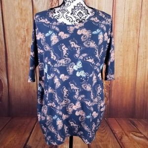 LuLaRoe Navy/Coral Butterfly Printed IRMA Tunic